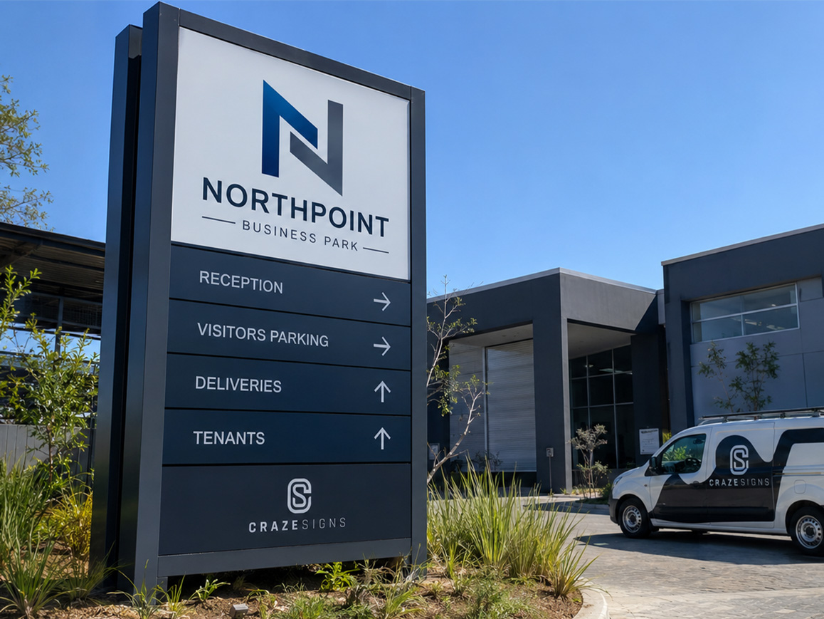 External signage installation with branded outdoor sign structure